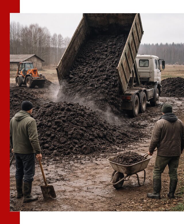 Доставка низинного торфа с разгрузкой и доставкой в Бийске