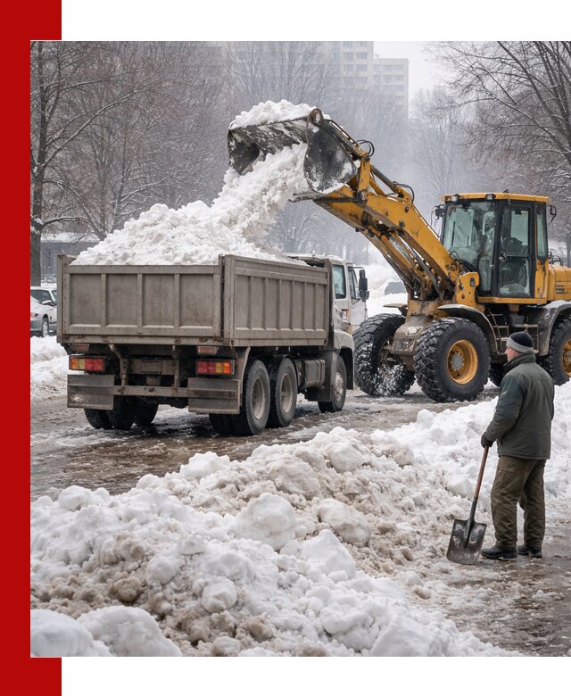Вывоз снега грузовой техникой в Бийске оперативно и чисто